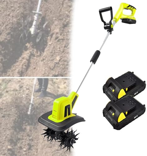 VFMVOYNZ Motozappa/coltivatore a Batteria con Batteria 2×12 Ah, profondità di Lavorazione 8,7'', Larghezza di Lavorazione 9,8'', motozappa elettrica per Scavare Il Terreno del Prato del Giardino