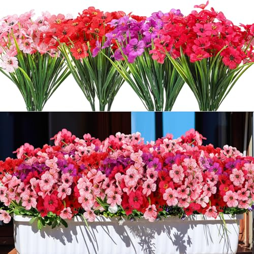 saerryor 20 Bundles Artificial Flowers Outdoor, 4 Colors Faux Silk Flowers