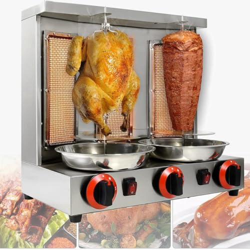 Stainless Steel Vertical Rotisserie Grill - 360° Rotating Propane Gas Gyro & Kebab Machine for Commercial Kitchen & Restaurant Use - Perfect for Chicken, Meat & More