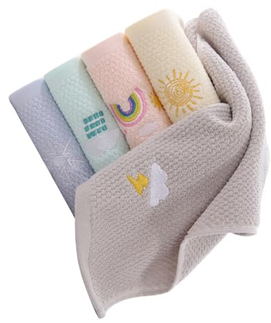 HONMEET 5 Pcs Decorative Cotton Hand Towels for Children Absorbent and Skin-friendly Face Washing Towels Soft and Sturdy for Bathroom Use