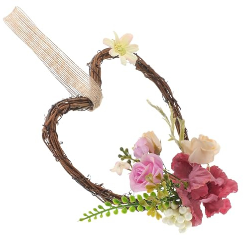 Veemoon Guirnalda Decorativa De Ratán En Forma De Corazón para Puerta De Entrada, Adorno Colgante para Boda y Decoración del Hogar