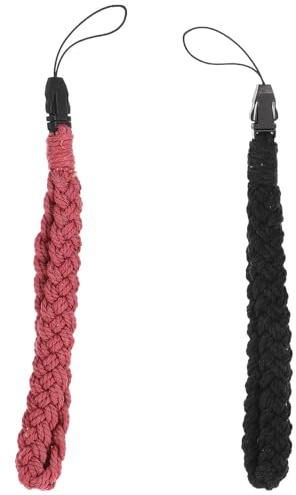 Ipetboom Cordón de Algodón para Teléfono Móvil 2 Unidades Cuerda Corta para Muñeca Cadena Antipérdida Colores Rojo y Negro Accesorio Decorativo para Celular y Uso Diario