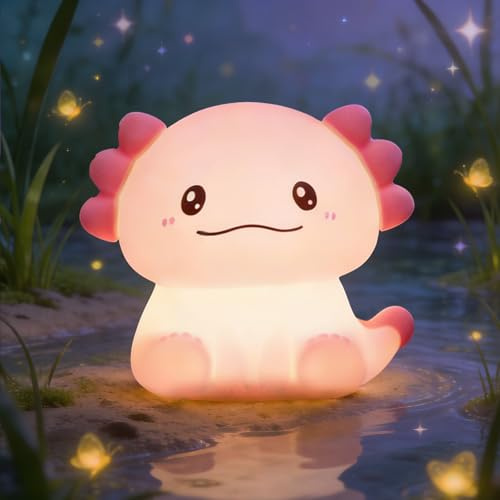 Gemmac Ajolote Luz Nocturna, Linda Lámpara de Noche de Silicona, Lámpara de Noche LED USB Regulable con 7 Colores 3 Modos Brillo Temporizador, Night Light Táctil de Animales para Regalos Decoración
