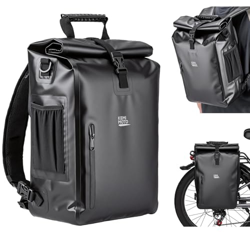 KEMIMOTO Borsa da Bicicletta Impermeabile 27 L, Borsa da Portapacchi Posteriore con Scomparto per Laptop, Zaino 3 in 1 Multifunzionale, Utilizzabile come Zaino, Borsa a Tracolla o con Maniglia