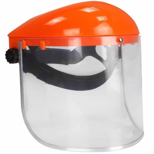 pokm toolsmarket Masque de protection avec vitre en PVC pour débroussailleuse et tondeuse, casque de protection réglable et visière rabattable, visière de protection pour tondeuse à gazon et jardinage