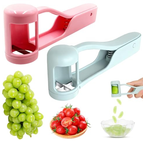 2 Stück Traubenschneider Obstschneider, Rosa 1/2 & Blau 1/4 Fruchtteiler