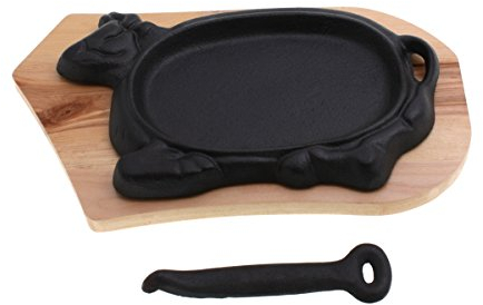 Servierpfanne Gusseisen Rind mit Holzuntersetzer