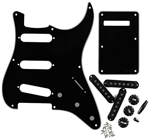FLEOR E-Gitarre Scratc Plate 8 Löcher SSS Style Pickguard Back Plate Set 52 mm Pickup Covers 2TIV Knobs Guitar Part for ST Replacement Black/White/Black