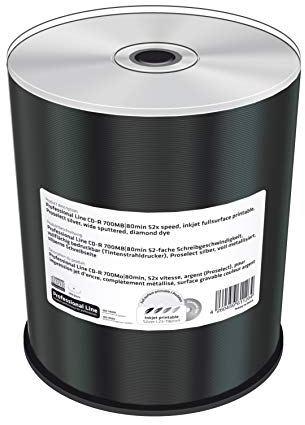 MediaRange Professional Line CD-R 700Mb|80Min 52-fache Schreibgeschwindigkeit, vollflächig bedruckbar (Inkjet), Silber, voll Metallisiert, Silberne Schreibseite, 100er Cakebox