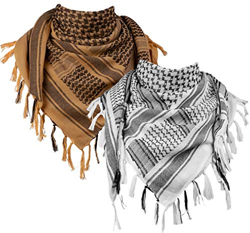 FREE SOLDIER 100% bomull shemagh militär taktisk keffiyeh ökenhuvud halsduk 110 x 110 cm arabisk wrap med tofs för män och kvinnor (vit och brun set)
