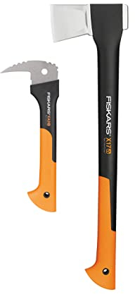 Fiskars Axt-Set, Spaltaxt mit Klingen- und Transportschutz, Länge: 60 cm, Antihaftbeschichtet, X17-M, 1,53 kg,; Hand-Sappie, Länge: 34 cm, Inklusive Schutzhülle, WoodXpert, XA2, 1025438