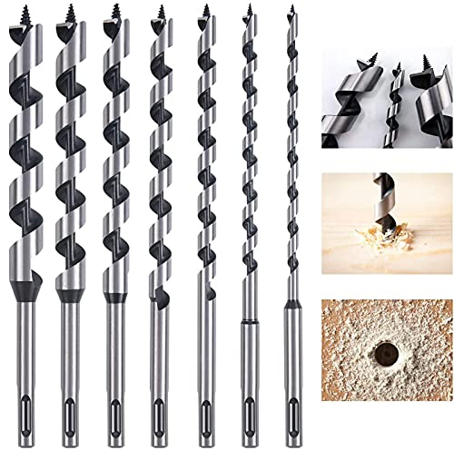 flintronic Mèche à Bois Hélicoïdal, 7 PCS SDS-Plus Forets à Bois Set en Acier Au Carbone Spiral Trou Cutter Outil à Bois Kit, D'outils avec Diamètre 6mm / 8mm / 10mm / 12mm / 14mm/ 16mm/18mm