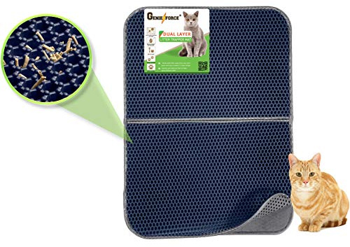 Genieforce® TC8 Katzenmatte Katzenklo Matte, Katzenstreumatte, faltbar, Waben Doppelschicht Design, Wasserdicht, urinsichere Auffangmatte für Katzentoiletten. [75 x 55,5cm] (Dunkelblau)