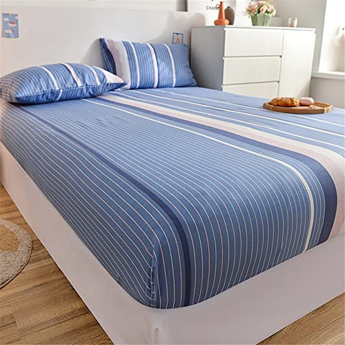 Chickwin Spannbetttuch, Mode Drucken Spannbetttuch Boxspringbett, 100% Polyester Weiche Spannbettlaken Matratzenschoner für Bettw Sche, Steghöhe bis 25cm (100x200 cm,Blaue Streifen)