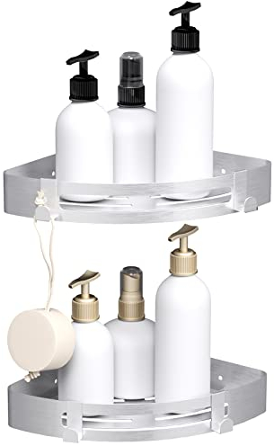 SXCDD Mensola da bagno Mensola da bagno Argento Cestino da Doccia con Ganci Angolo Scaffale Doccia