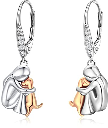Hund Ohrringe Silber 925 Hängend Hunde Ohrhänger Mädchen Rosegold Creolen Klein Hund Schmuck für Damen Frauen Geschenke…