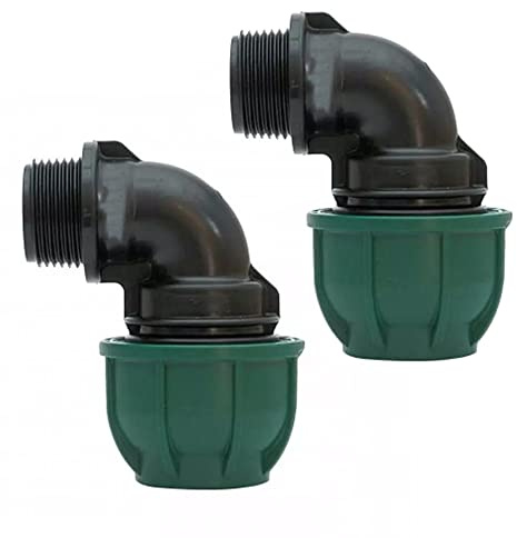GNCGarden [Pack 2] Codo de Rosca Macho PP para Tubería de Polietileno (PE) Codo de 32mm x 1” de 90 Grados. Conectores de Agua para tuberías. Montaje rápido para la instalación de canalizaciones