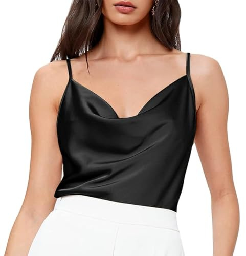 RPAEOY Debardeur Femme Tank Top Col Bénitier Tops sans Manche Bretelles Fines Haut Chic Soirée Satin Brillant Camisole Élégante Vetement Ete