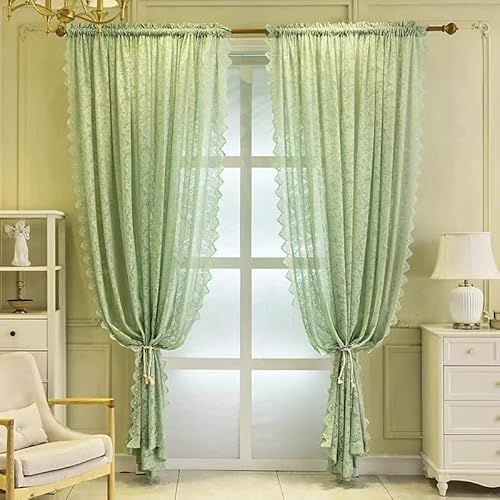 Net Curtains for Windows 90 drop Pair Victoria Floral Pattern Window Curtain Net Curtain for Doors Decor 140cm Width x 229cm Drop (55x 90) Green Curtains