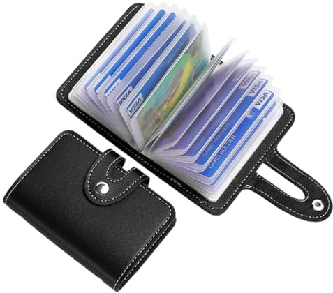 EODKSE Porta Carte di Credito in Pelle, 24 Scomparti per Uomo e Donna - Ideale per Carta d'Identità, Carte di Credito, Schede SD e Monete - Colore Nero - 1 Pezzo