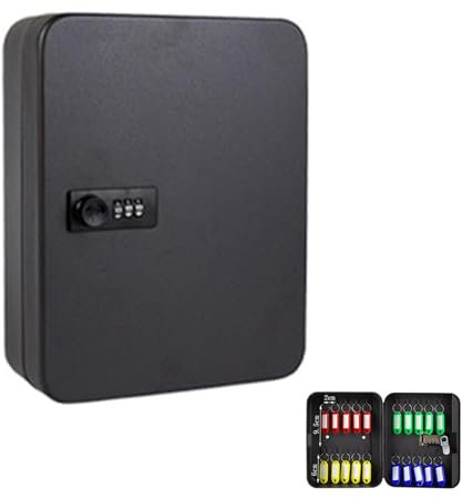 SPSMOKH Armario para llaves montado en la pared con cerradura de combinación, caja de seguridad para llaves al aire libre, caja de seguridad para almacenamiento de hasta 20 llaves (negro)