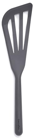 GreenPan Silicone Fish Turner Spatula, Slotted Cooking Kitchen Utensil, Flexible Rubber Nonstick Cookware, Rigid Steel Core, Heat-Resistant, Anti-Slip Handle, BPA-Free, Dishwasher Safe, Gray