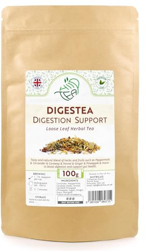 Digestea Tea Natural Digestion Support Loose Tea Mix of Herbs and Fruits – Peppermint & Coriander & Caraway & Fennel & Ginger & Pineapple & more – Gut Health – Metabolism (100g)