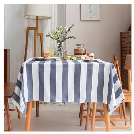 AMDXD Tischdecken 90x140CM, Streifen Tischtuch Polyester, Tischtuch Gartentisch Dauerhaft Kratzfest für Wohnzimmer, Esszimmer, Balkon, Garten, Dunkelblau