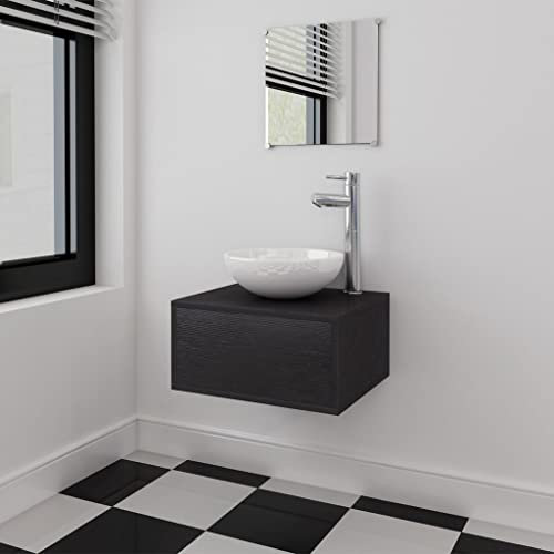 doppelwaschtisch mit unterschrank,badmöbel Set mit spiegelschrank,4-TLG. Badmöbel-Set mit Waschbecken und Wasserhahn SchwarzIdeal für Bäder, wo sie gebraucht Wird