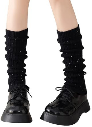 Yawlsow Women's Leg Warmers for Girls with Sequins (Black, One Size)