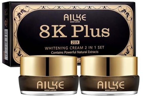 AILKE 8K Plus blekande ansiktskräm, ljusare, mörk fläckborttagning dag och natt ansiktskräm, djupt ren hud med niacinamid, glutation, kollagen, 25 g x 2 (paket med 1)