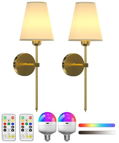 Klarlight Batería Operada por La Pared Sconce Conjunto de 2, RGB+3CCT Recargables Luces de Pared, Bombillas Regulables con Control Remoto, Lámparas Inalámbricas para Dormitorio Sala de Estar Pasillo