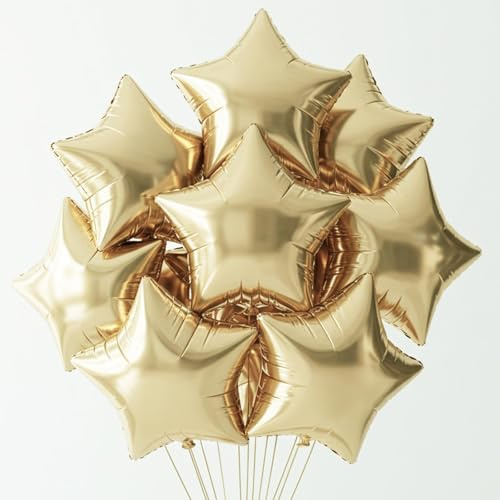 DecoGlee 15 st 45 cm stora champagneguld stjärnformade folieballonger stora ljusa guldstjärnor helium mylar ballonger för födelsedag bröllop möhippa årsdag förlovningsfest dekorationer tillbehör