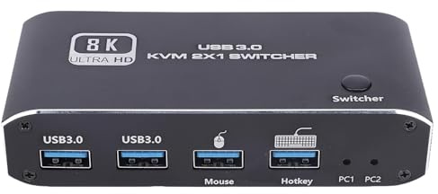 WOHPNLE Commutateur KVM 2 entrées 1 sortie, interface multimédia haute définition 8K 60 Hz 2.1 KVM avec ports USB 3.0, contrôle par raccourci clavier pour configuration double ordi
