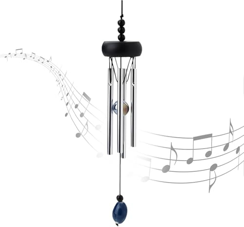 Fatiya Mini-Windspiel aus Aluminium mit 4 Stangen, Gedenk-Windspiel für draußen, kleine Geschenke, tiefer Ton, einzigartige Gartenterrasse, hängende Heimdekoration, Schwarz, 27,6 cm