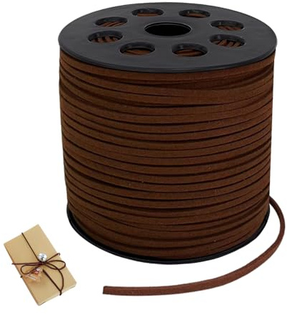 HMCEY 100 Yard Cordoncino In Pelle Scamosciata 2.6 MM,Cordoncino per Braccialetti,Cordino per Collana,Corda Cuoio,Cordone In Pelle Artificiale,Laccio Cuoio Scarpe,Stringa Cuoios Piatta per DIY