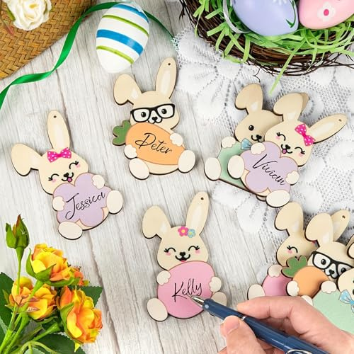 HERZWILD 16pcs Ostern deko zum Aufhängen Osteranhänger aus Holz Ostern hase Anhänger (C-bunt)