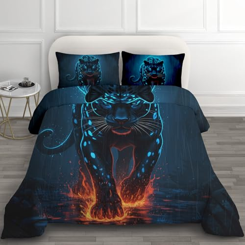GEDAEUBA Schwarzer Panther Bettdecke 140x200 - Tiere Deko, 4 Jahreszeiten Bettdecken 140 x 200, Steppdecke Ohne Bezug Nutzbar, Warme & Weiche Winterdecke, Ganzjahresdecke mit 1 Kissenbezug