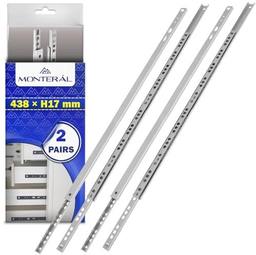 2 Paires Glissiere pour Tiroir Roulement à Billes 438x17mm Télescopiques | Coulisse Tiroir Ont une Extension Partielle de 338 mm - Garantie de 10 Ans - MONTERAL