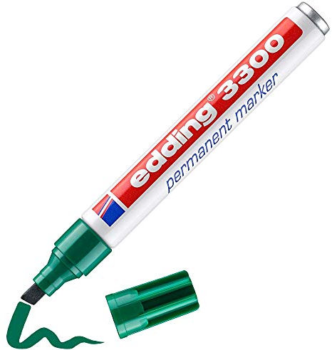 edding 3300 permanent marker - green - 1 pen - chisel nib 1-5 mm - quick-drying permanent markers - waterproof, smudge-proof - for cardboard, plastic, wood, metal, fabric - marker pens