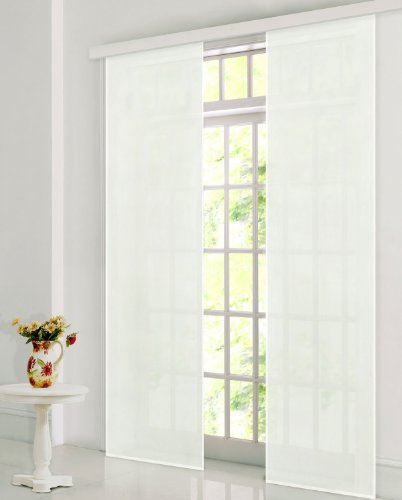 Gardinenbox Flächenvorhang, Schiebegardine Blickdicht matt, 2 Stück 245x60, Creme, aus Micro Satin (Mikrofaser Gewebe), mit Paneelwagen und Beschwerungsstange -085600-, 085600