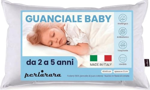 PERLARARA - Cuscino Bambino da 2 a 5 Anni Morbido in Cotone 40x60 cm