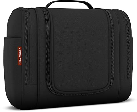 Travelaner Kulturbeutel zum Aufhängen für Damen, Herren und Kinder, 7 Liter Stauraum, 3-in-1 Kulturtasche, Kosmetiktasche für Reise, Waschtasche, Waschbeutel, Wasserabweisend, Schwarz