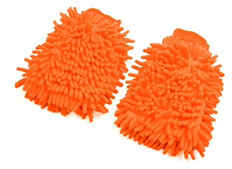 sourcing map 2 Stück Orange Doppelseitiges Mikrofaser Chenille Handschuh Reinigungshandschuh DE de