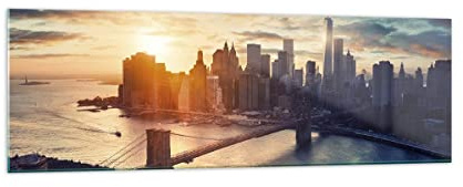 Bilder auf Glas 160x50cm Wandbild Glasdruck Architektur Städte - 3733 | New York Stadt Panorama Groß XXL Modern Dekoration Wohnzimmer Schlafzimmer Küche Wanddeko Kunstdruck Art Wall Decor ARTTOR