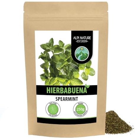 Alpi Nature Menta Verde Tè 250g, Menta Nana Essiccata e Tagliata, Tè Sfuso