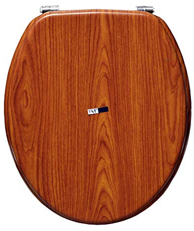 BM 4114 Copriwater Sedile Tavoletta WC Universale Coperchio Toilet Seat Bagno in MDF Marrone Legno Noce, Misura Standard Fissaggio dal Basso Cerniere Incluse in Acciaio