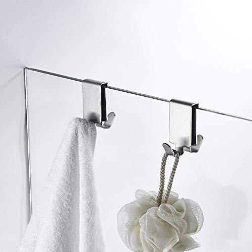 Lot de 2 crochets doubles pour porte de douche en verre, crochets de serviette sur le mur en verre de la salle de bain, 0,8 à 1 cm, acier inoxydable brossé.