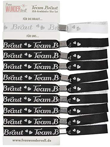 Frau WUNDERVoll® JGA Armband Silber für Braut und 9 Freundinnen Inhalt 9 Team Braut Armbänder und EIN Armband für die Braut JGA Accessoires Junggesellinnenabschied Accessoires Hochzeit Hen Party