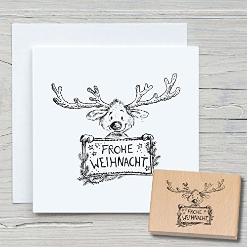 NEWSTAMPS Stempel Rudi klein Motivstempel aus Holz & Gummi zum Karten und Geschenke basteln, Holzstempel für Weihnachten, Weihnachtskarte, Advent, Scrapbook, Textilstempel, Deko, Freunde